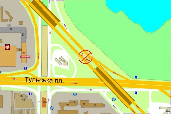 Схема рекламної площини за адресою Богатырская ул., разделитель / на мосту  по ходу на  проспект Степана Бандеры (Московский)