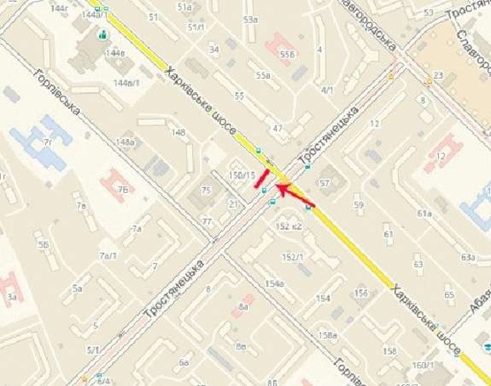 Схема рекламної площини за адресою Харьковское шоссе, возле ул.Тростянецкой, к Ленинградской пл.