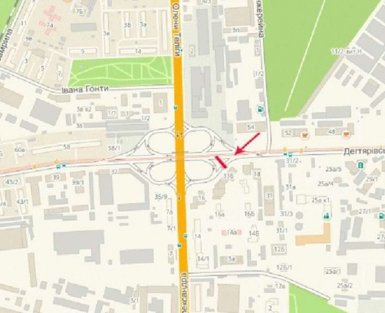 Схема рекламной плоскости по адресу Дегтяревская ул., возле ул.Довженко, развязка, из центра