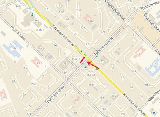 Схема рекламной плоскости по адресу Харьковское шоссе, возле ул.Тростянецкой, к Ленинградской пл.