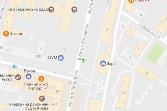 Схема рекламной плоскости по адресу Хрещатик вул., 23 (магазин "ZARA") № 1 (№1)