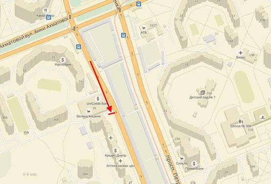 Схема рекламної площини за адресою Григоренка пр., 28