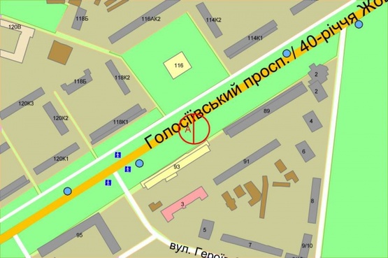 Схема рекламної площини за адресою Голосеевский (40-летия Октября) проспект, 93 (по ходу в центр)