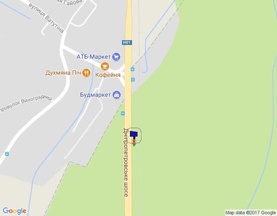 Схема рекламної площини за адресою Дніпровське шосе, перед поворотом на с. Лісники, траса Н-01 "Київ-Знам'янка", км 20+940 ліво