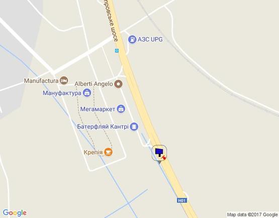 Схема рекламної площини за адресою Дніпровське шосе, разворот на Киев возле ТРЦ "Мегамаркет в Ходосіївці", "Киев-Обухов", км 23+950 право