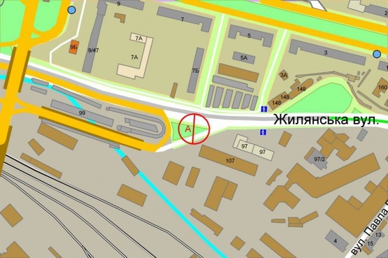 Схема рекламної площини за адресою Жилянская ул., 97 ( ЭКО-маркет )