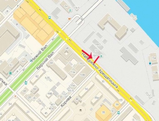 Схема рекламной плоскости по адресу Набережно-Крещатицкая ул. 70, перекресток с ул.В.Вал, от Рыбальского моста