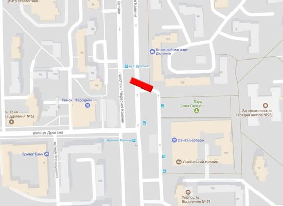 Схема рекламной плоскости по адресу Червоної Калини, 109 (за рухом)