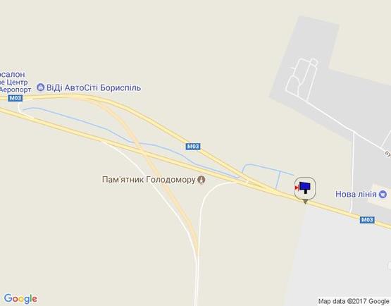 Схема рекламной плоскости по адресу м. Бориспіль, траса М 03, км 34+100 право, перед "Нова Лінія", в'їзд в  Бориспіль