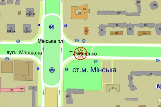 Схема рекламної площини за адресою Маршала Тимошенко ул. / Оболонский проспект (возле дома №26)