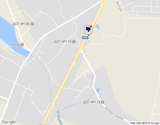 Схема рекламной плоскости по адресу с. Віта-Поштова, траса М-05 Київ-Одеса, км 18+640 ліво