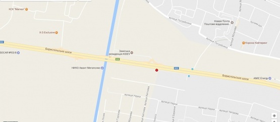 Схема рекламной плоскости по адресу Бориспольская трасса из г.Борисполь (29+850,за 1км. до поворота на с.Гора ) направл. в г.Киев , левый