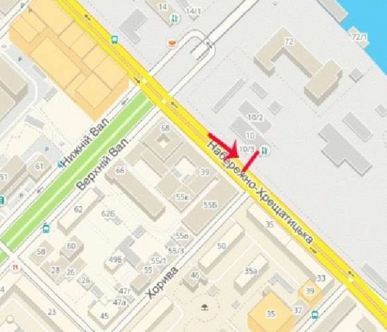 Схема рекламної площини за адресою Набережно-Крещатицкая ул. 70, перекресток с ул.В.Вал, от Рыбальского моста