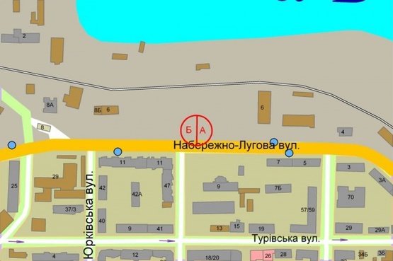 Схема рекламної площини за адресою Набережно-Луговая ул. (напротив ул.Оболонской)