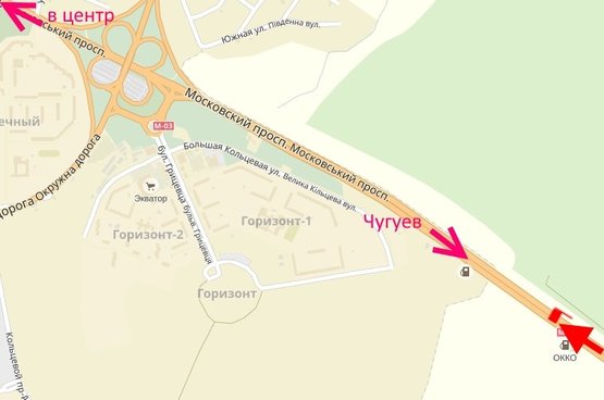 Схема рекламної площини за адресою Московский пр-т - Ростовская трасса возле АЗС ОККО (въезд в город)