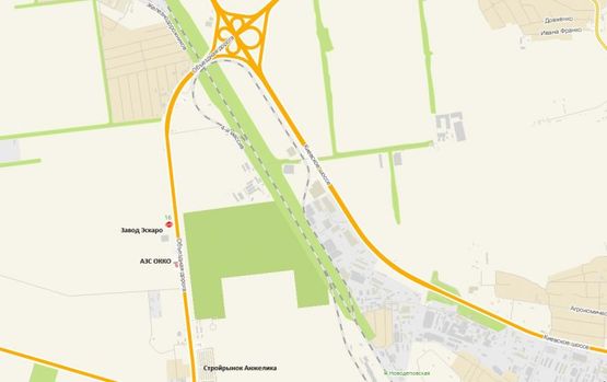 Схема рекламной плоскости по адресу Объездная дорога 21+301 А - АЗС ОККО, от Клеверного моста в сторону Двух столбов, рынка Анжелика