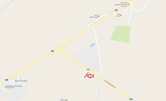 Схема рекламной плоскости по адресу Обїздна М-06, Київ-Чоп, перед виїздом на трасу Н-17 поворот на Гамалієвку в сторону Київа