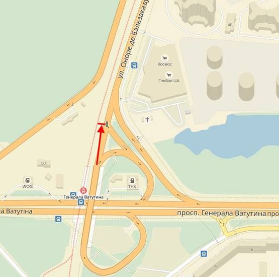 Схема рекламной плоскости по адресу Бальзака вул., 2-А