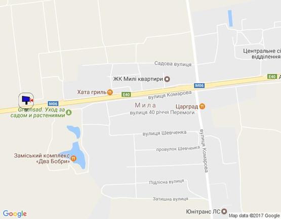 Схема рекламної площини за адресою с. Мила, траса М-06 Київ-Чоп (Житомир), км 26+950 ліво