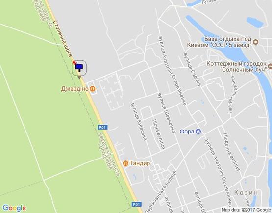 Схема рекламной плоскости по адресу Конча-Заспа, траса Р-02, км 29+000 право, котедж. містечко "РОМАНОВО", комплекс "Сезони SPA", ресторан "Giardino", супермаркет "Wine Time"