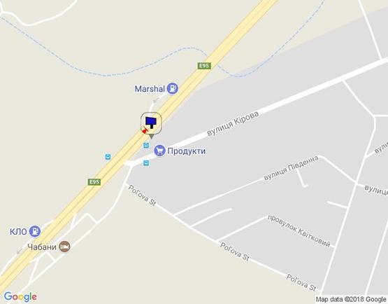 Схема рекламной плоскости по адресу с. Чабани, траса М-05 Київ-Одеса, км 16+485 ліво