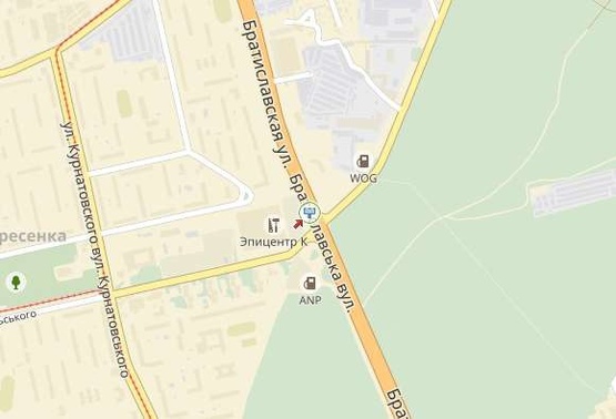 Схема рекламной плоскости по адресу Братиславская ул., возле ТЦ Эпицентр, у стоянки, из центра