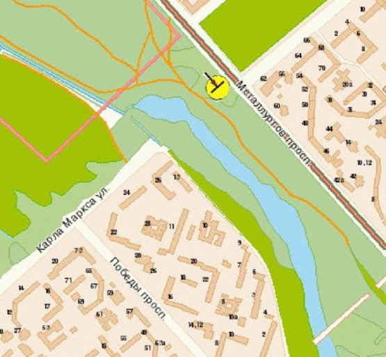 Схема рекламной плоскости по адресу Металлургов пр-т 50, возле рынка Кваки, в центр