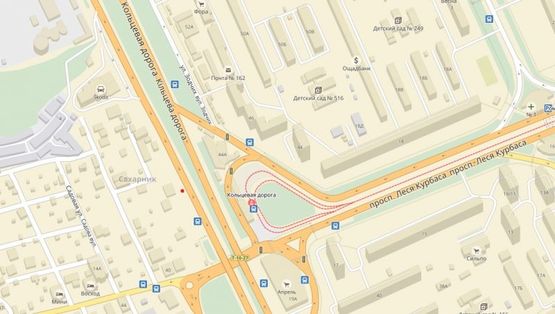 Схема рекламной плоскости по адресу Богатырская за подземным переходом 255м до граници Киева в направлении м.Петровка