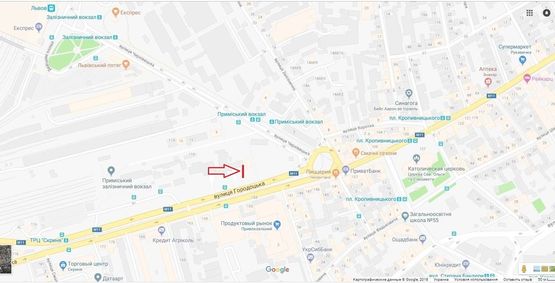 Схема рекламной плоскости по адресу Приміський Вокзал м. Львова в сторону вул. Чернівецької місце №3