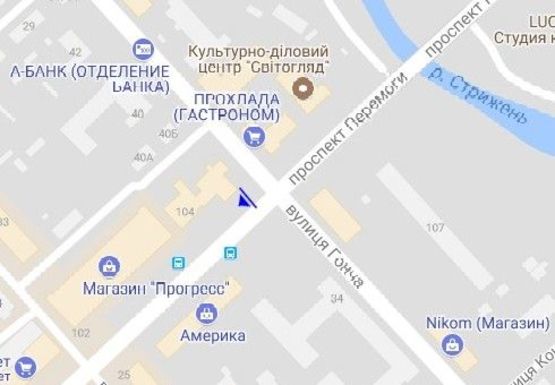 Схема рекламної площини за адресою Победы пр., 104 - Гончая ул.