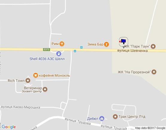 Схема рекламної площини за адресою м. Буча, траса М07, км 25+650 право, вул. Шевченка, перед ЖК "Парк Таун", ЖК "На Прорізній"