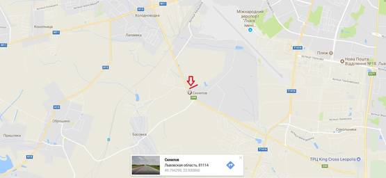 Схема рекламной плоскости по адресу Об'їзна М-10, З.О. м. Львова, біля Trans Service-1 в сторону ТРЦ King Cross Leopolis 