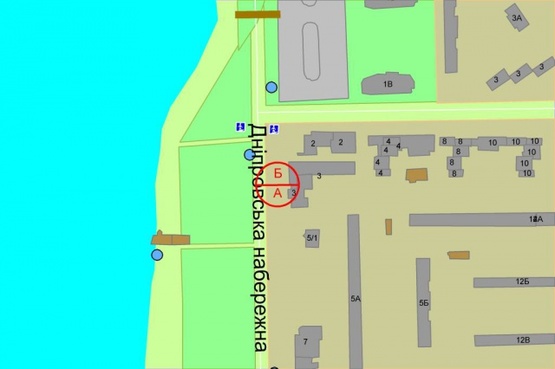 Схема рекламной плоскости по адресу Днепровская Набережная, 3 / Тычины  по ходу от моста Патона