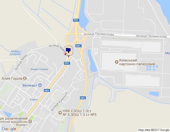 Схема рекламной плоскости по адресу м. Обухів, вул. Київська, 123 - вул. Миру (виїзд з Обухів на Київ, Українку)