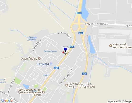 Схема рекламной плоскости по адресу м. Обухів, вул.. Київська, 121  (виїзд з Обухів на Київ, Українку)