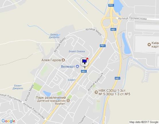 Схема рекламной плоскости по адресу м. Обухів, вул..Київська, 117, біля супермаркета "Велика кишеня"  (перед автозупинкою  "Піщана", в центр)