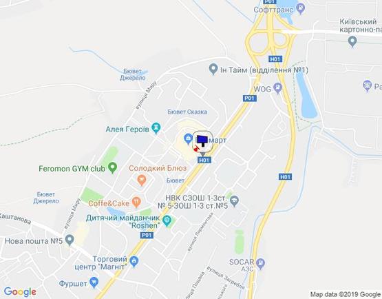 Схема рекламной плоскости по адресу м. Обухів, вул. Київська, 117, біля супермаркета "Велика кишеня" (автозупинка "Піщана")