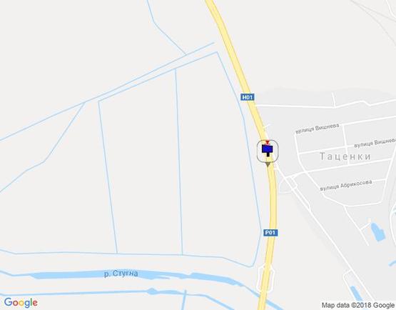 Схема рекламной плоскости по адресу с. Таценки, міст через р. Стугна, в'їзд в Обухів