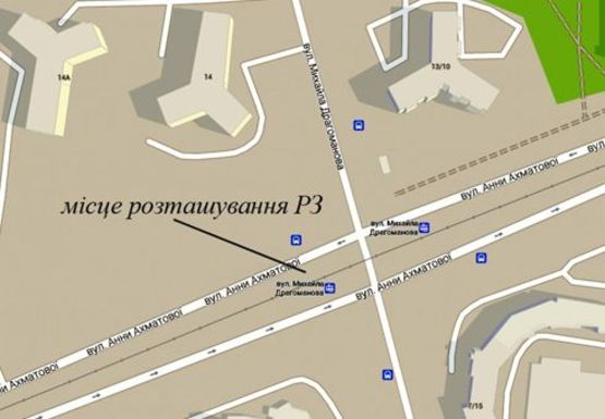 Схема рекламной плоскости по адресу Ахматовой Анны ул. - Драгоманова Михаила ул.