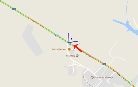 Схема рекламної площини за адресою Вышгород ул.Шолуденко (А)/ресторан "Вышеград" - из центра
