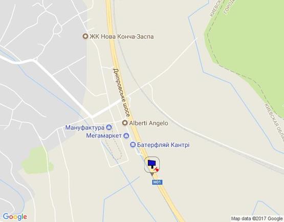 Схема рекламной плоскости по адресу Дніпровське шосе, перед Мега Маркетом, напротив центра "Аракс-Ходесеевка", "Киев-Обухов", км 24+350 право