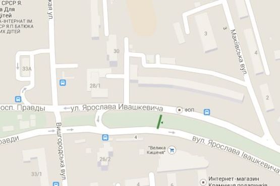 Схема рекламной плоскости по адресу Ярослава Івашкевича вул., 3; розподвльник (в напр. Виноградаря)