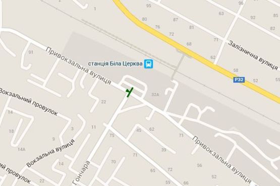 Схема рекламной плоскости по адресу Привокзальна вул. - Олеся Гончара вул. (60-річча Жовтня вул.)