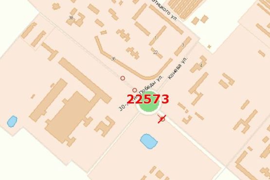 Схема рекламной плоскости по адресу 30-річчя Перемоги вул. - Олени Теліги вул. (Конєва вул.)