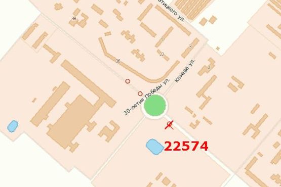 Схема рекламной плоскости по адресу 30-річчя Перемоги вул. - Олени Теліги вул. (Конєва вул.)