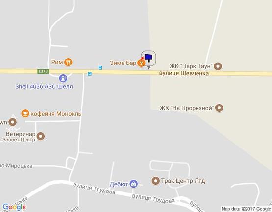 Схема рекламної площини за адресою м. Буча, траса М07, км 25+850 право, вул. Шевченка, ресторан "Зима Бар"