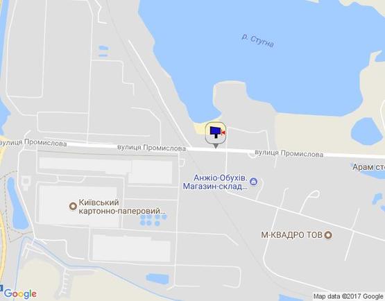 Схема рекламной плоскости по адресу м. Обухів, вул.Промислова, поворот до Заводу пористих матеріалів "АЕРОК";