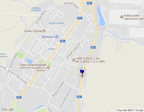 Схема рекламной плоскости по адресу км. 44+420 ліворуч (Н-01 Київ-Знамянка); навпроти повороту до вул. Загребля, біля АЗС Socar