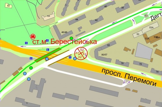 Схема рекламної площини за адресою Дегтяревская, 55,(М) "Берестейская"