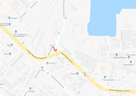 Схема рекламної площини за адресою Межигорская ул.89, перекресток с ул.Заводской